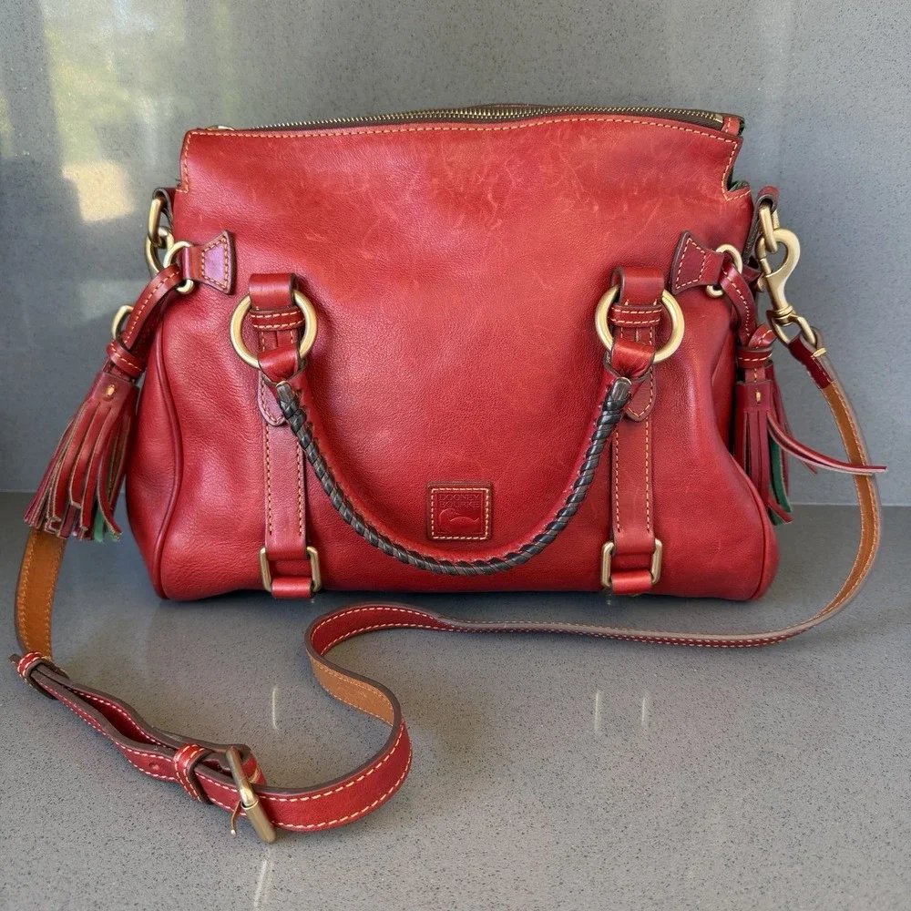 Dooney & Bourke Florentine Leather LARGE Satchel Shoulder Bag RED